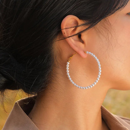 Earrings | Pearl Stainless Steel Hoop