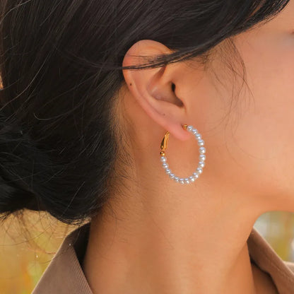 Earrings | Pearl Stainless Steel Hoop