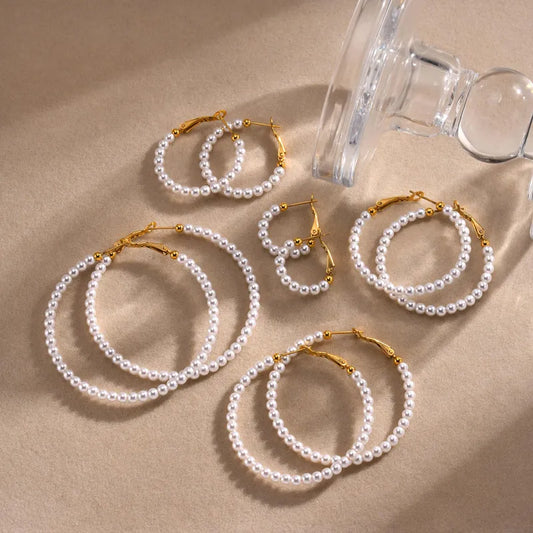 Earrings | Pearl Stainless Steel Hoop