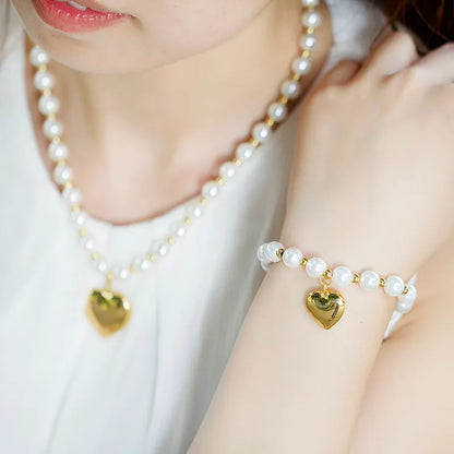 Set | Adelina Heart Pearl | Bracelets Earrings Necklace