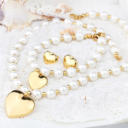 Set | Adelina Heart Pearl | Bracelets Earrings Necklace