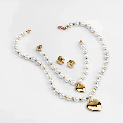 Set | Adelina Heart Pearl | Bracelets Earrings Necklace