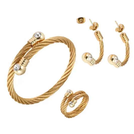 Set | Gold bracelet -Earing & Ring-Set 3 Pieces