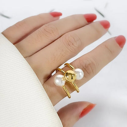 Ring | Double Pearl and Gold Balls