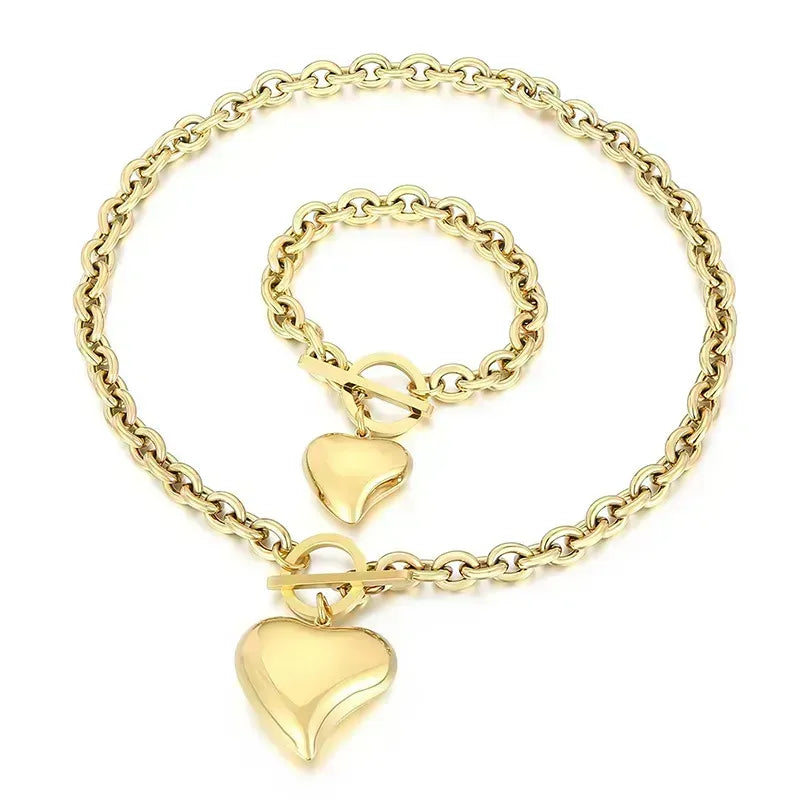 Set | Heart Love lock charm set & necklace and bracelet