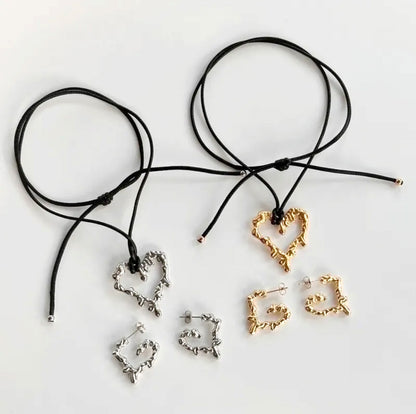 Set | Aly Heart Adjustable Necklace and Earrings