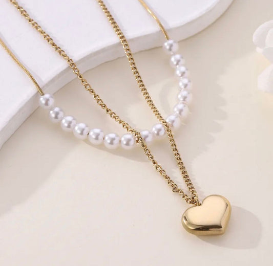 Necklaces | Corazón layering con perlas