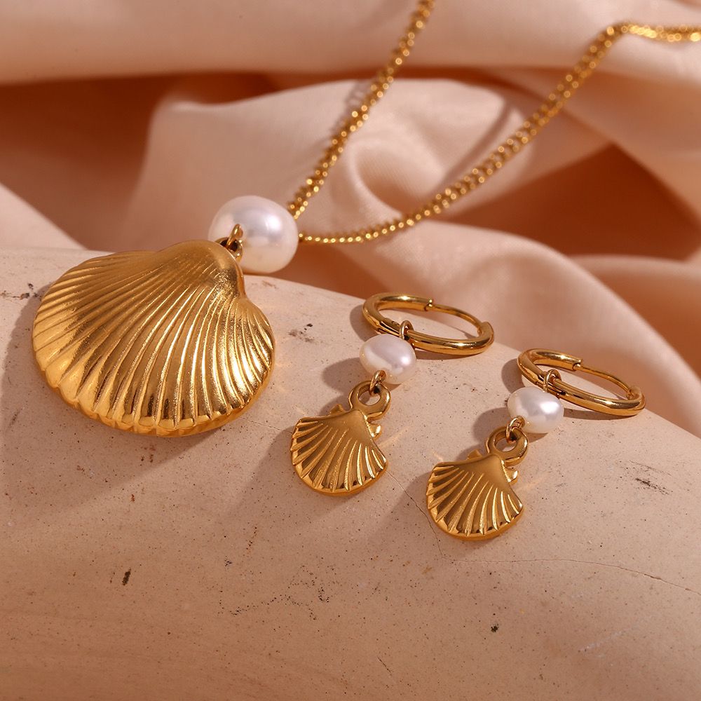 Set| Concha con perla necklace and earring